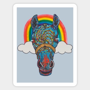 Horse portrait with rainbow and clouds Magnet